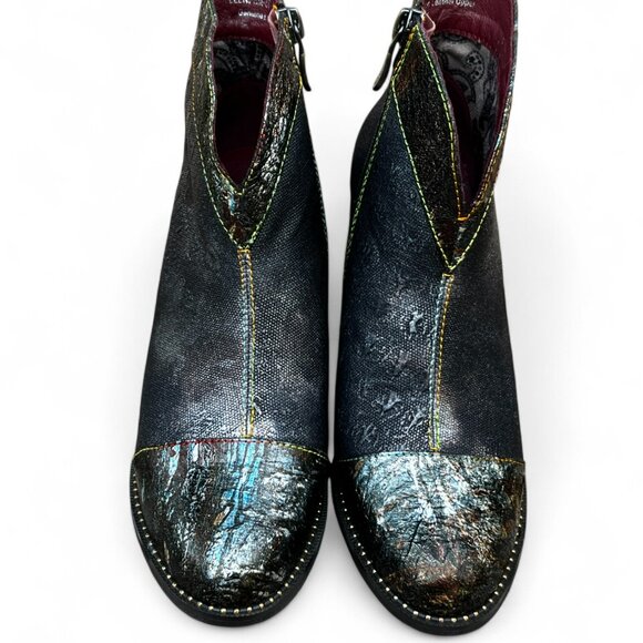 L'ARTISTE SPRING STEP Eleni Black Metallic Embossed Leather Bootie size 37EU - Picture 3 of 13